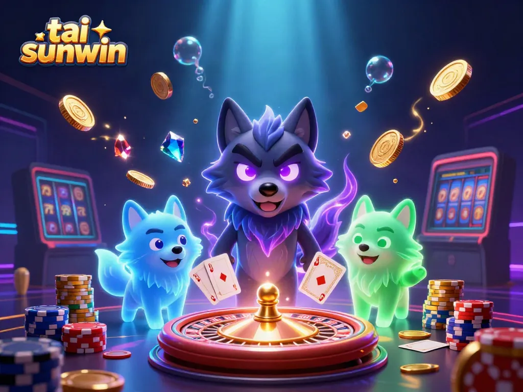 Experience the excitement at tai sunwin, featuring vibrant gameplay with glowing wolves, casino elements, and stunning rewards.
