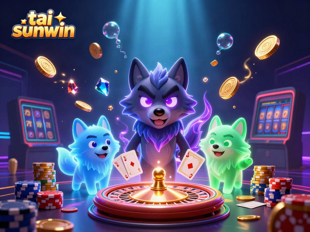 Experience the excitement at tai sunwin, featuring vibrant gameplay with glowing wolves, casino elements, and stunning rewards.