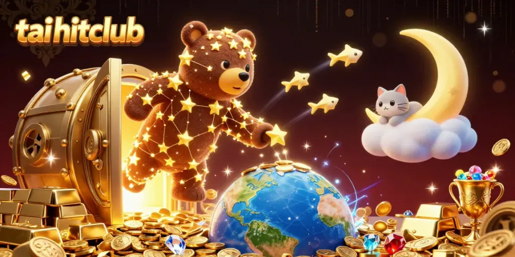 Experience the thrill at tai hitclub with a dazzling display of coins, treasures, and vibrant characters.