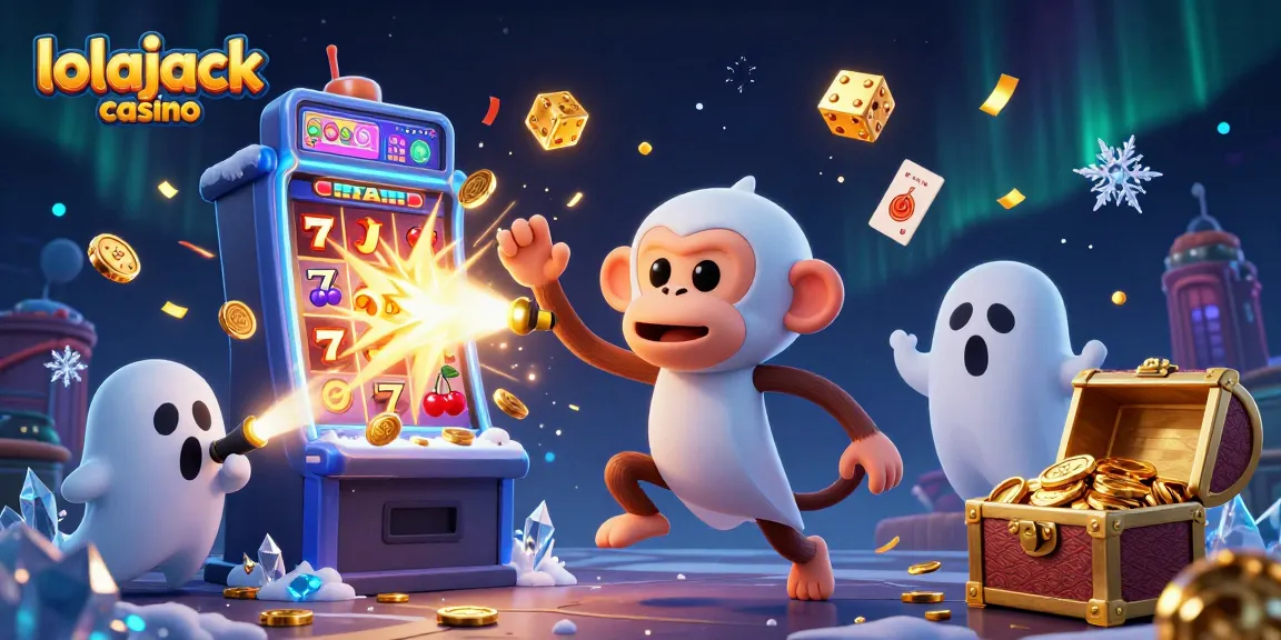 Experience thrilling gameplay at lolajack casino with a vibrant cartoon scene filled with casino elements.